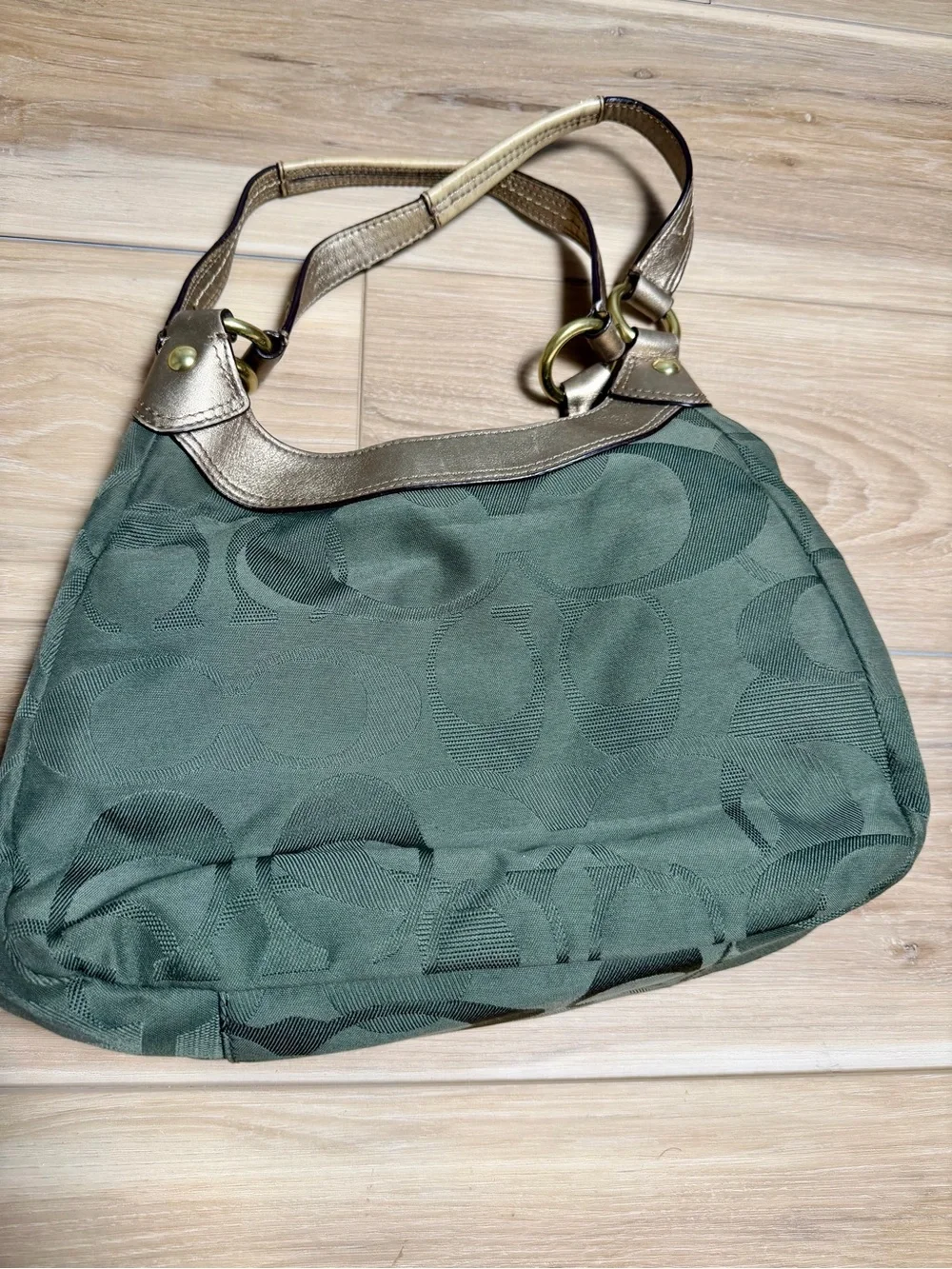 Vintage Coach Olive Signature Hobo with Metallic Gold Trim
